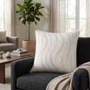 Cream Textured Decorative Cushion Cover | 16"x16" Modern Wave Pattern Cushion Cover