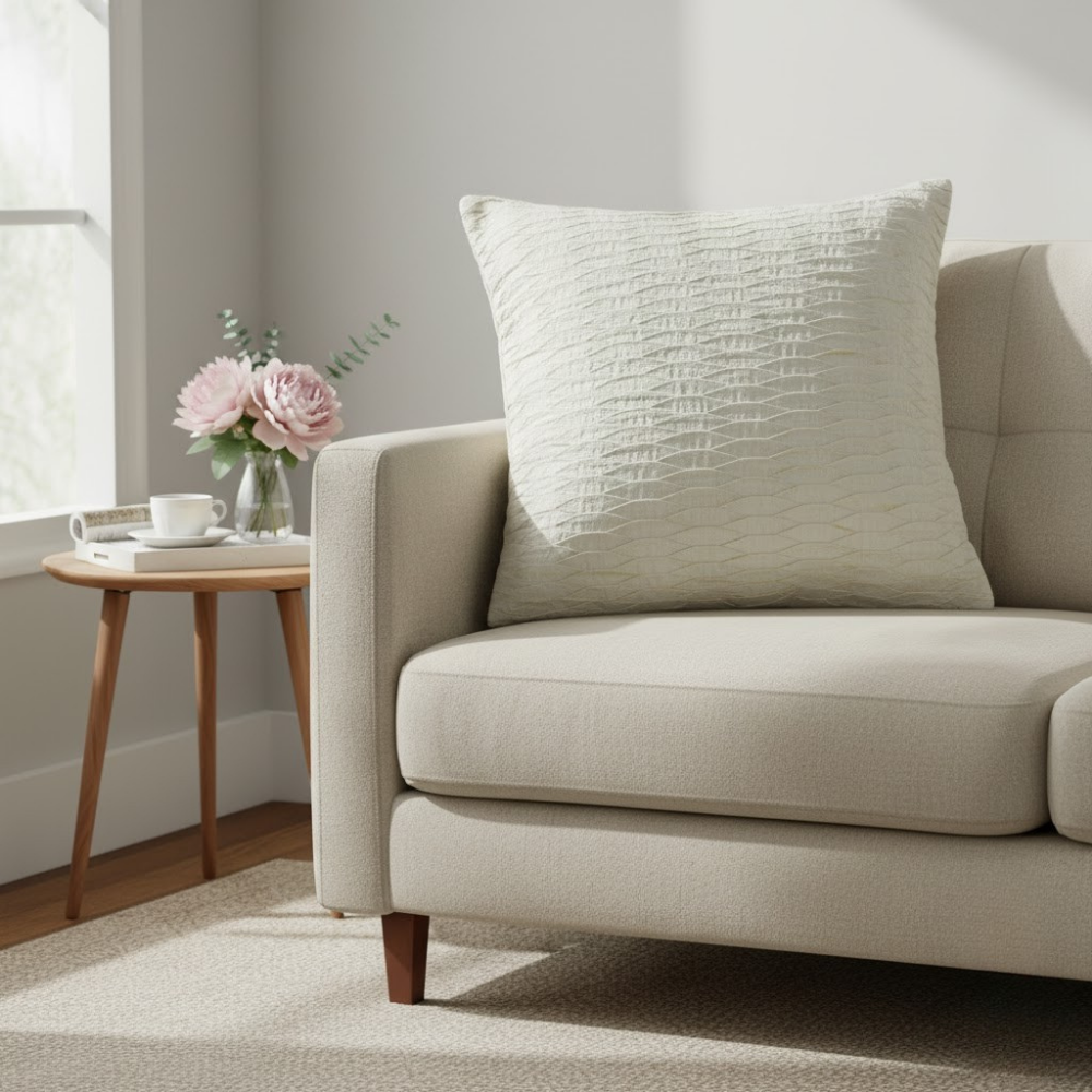 Fabric-Crafted Beige Cushion Cover – 24"x24", Wave Texture in Premium Poly Cotton