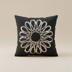 Handcrafted Black Floral Cushion Cover – 12"x12", Premium Poly Cotton