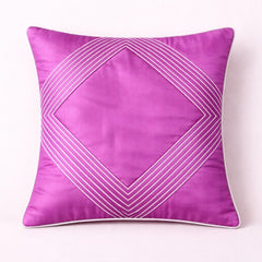 Fabric Crafted Cushion Cover – Pink | 16"x16" | Poly Cotton | Elegant Stitched Geometric Design