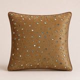 Handcrafted Gold Cushion Cover – 16"x16" | Mirror Dot Embroidery | Premium Poly Cotton | Elegant Decorative Accent