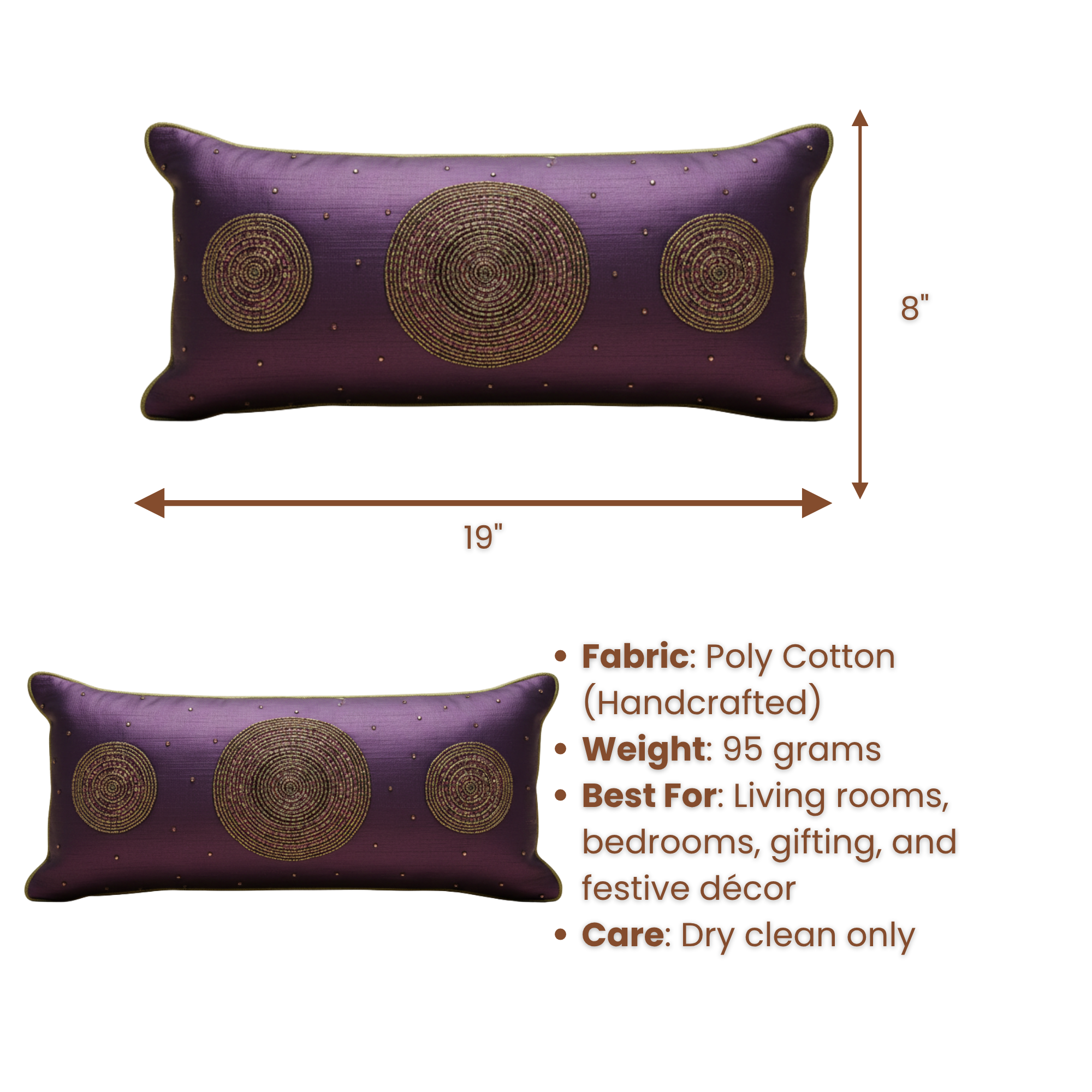Handcrafted Purple Bolster Cover – 19"x8" | Premium Poly Cotton