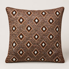 Handcrafted Cushion Cover – Brown | 16"x16" | Poly Cotton Foam Fabric | Diamond Motif Textured Design