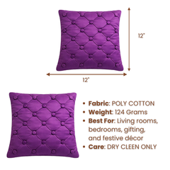 Hand Crafted Cushion Cover – Purple | 12"x12" | Poly Cotton | Elegant Button Tufted Design