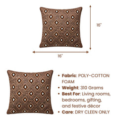 Handcrafted Cushion Cover – Brown | 16"x16" | Poly Cotton Foam Fabric | Diamond Motif Textured Design