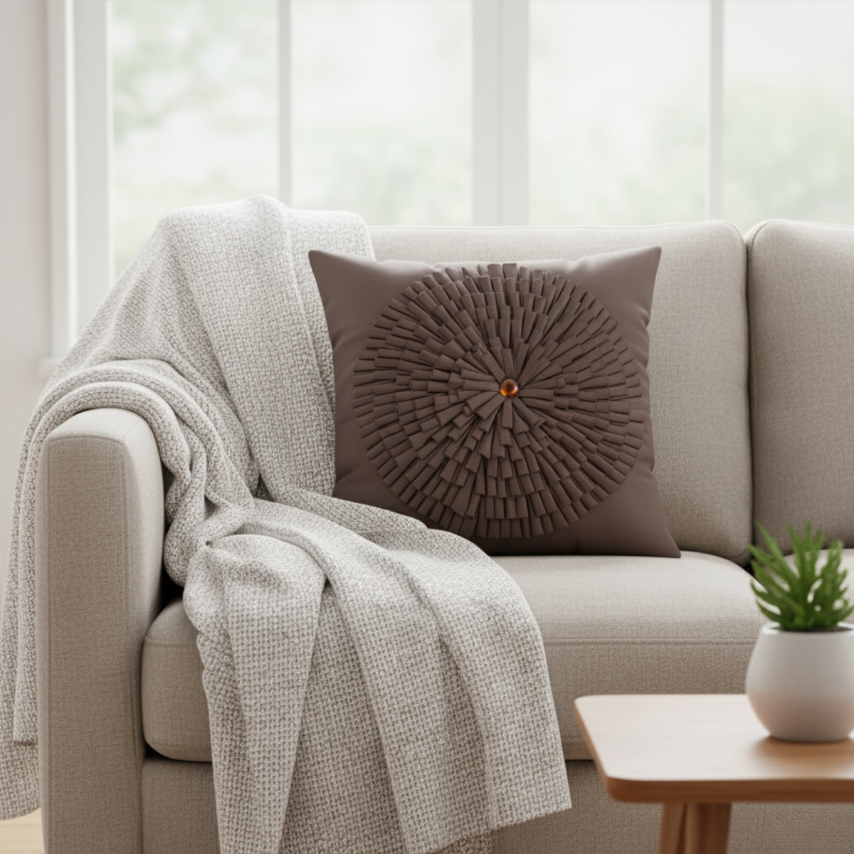 Fabric Crafted Brown Cushion Cover – 16"x16" | Premium Poly Cotton