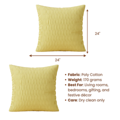 Fabric Crafted Yellow Cushion Cover – 24"x24" | Premium Poly Cotton