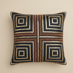Handcrafted Black Cushion Cover – 16"x16" | Heavy Poly Cotton | Premium Embroidered Square Pattern