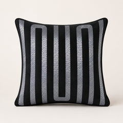 Handcrafted Cushion Cover – Black | 16"x16" | Modern Striped Decorative Cushion Cover