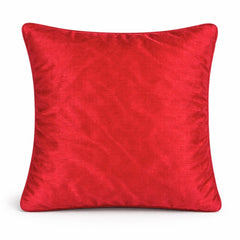Fabric Crafted Cushion Cover – Red | 16"x16" | Poly Cotton Fabric | Elegant Embossed Wavy Pattern Design