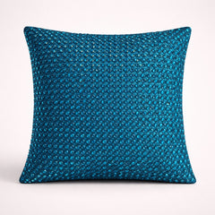 Hand Crafted Cushion Cover – Turquoise | 16"x16" | Poly Cotton | Textured Beaded Design