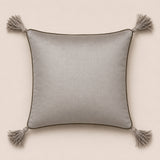 Handcrafted Cushion Cover – Cream | 12"x12" | Decorative Poly Cotton Cushion Cover with Tassels