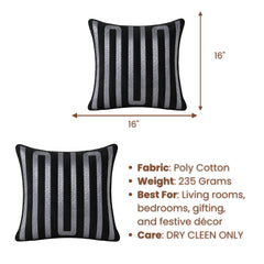 Handcrafted Cushion Cover – Black | 16"x16" | Modern Striped Decorative Cushion Cover