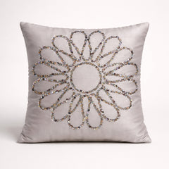 Hand Crafted Cushion Cover – Cream | 16"x16" | Poly Cotton Fabric | Floral Design