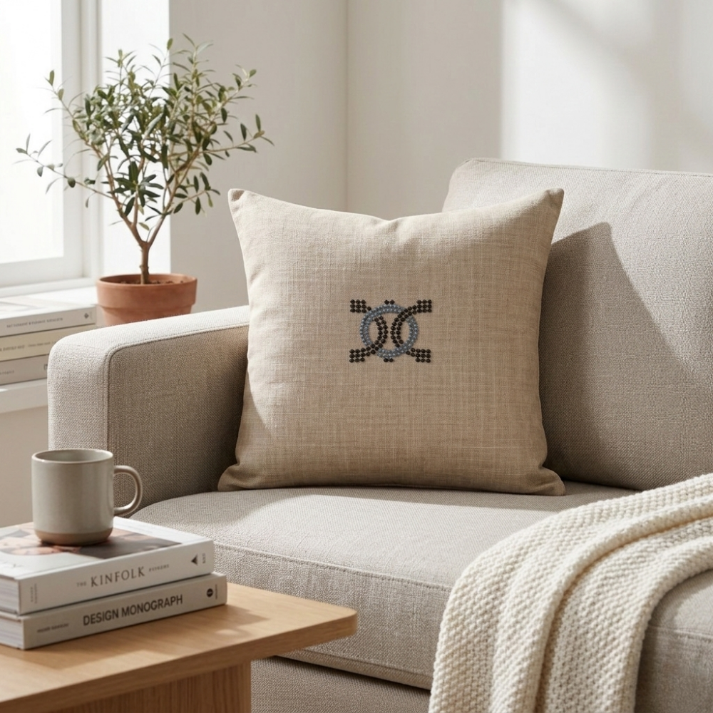 Hand Crafted Cushion Cover – Clay | 12"x12" | Matty Poly Cotton | Stone Logo Design