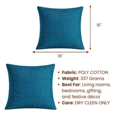 Hand Crafted Cushion Cover – Turquoise | 16"x16" | Poly Cotton | Textured Beaded Design