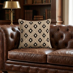 Handcrafted Cushion Cover – Cream | 16"x16" | Poly Cotton Foam Fabric | Diamond Motif Textured Design