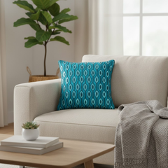 Handcrafted Turquoise Cushion Cover – 16"x16", Premium Poly Cotton