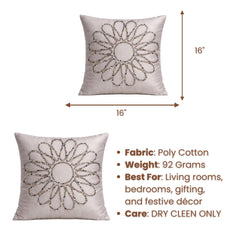 Hand Crafted Cushion Cover – Cream | 16"x16" | Poly Cotton Fabric | Floral Design