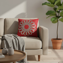 Handcrafted Maroon Cushion Cover  – 12"x12", Premium Poly Cotto