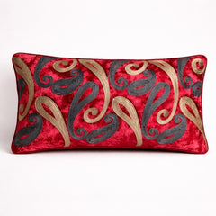 Machine Crafted Bolster Cover – Maroon | 20"x8" | Poly Chenille Fabric | Embroidered Abstract Design