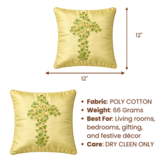 Hand Crafted Cushion Cover – Green | 12"x12" | Poly Cotton | Embroidered Floral Design