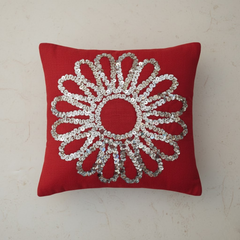 Handcrafted Maroon Cushion Cover  – 12"x12", Premium Poly Cotto