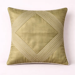 Fabric Crafted Cushion Cover – Green | 16"x16" | Poly Cotton | Elegant Stitched Geometric Design