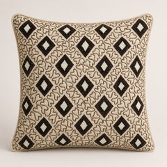 Handcrafted Cushion Cover – Cream | 16"x16" | Poly Cotton Foam Fabric | Diamond Motif Textured Design