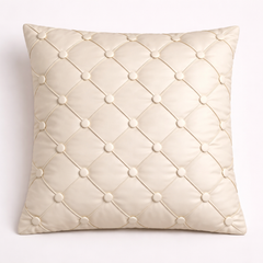 Hand Crafted Cushion Cover – Beige | 16"x16" | Poly Cotton | Classic Button Tufted Design