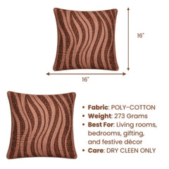 Brown Textured Decorative Cushion Cover | 16"x16" Modern Wave Pattern Cushion Cover