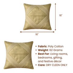 Fabric Crafted Cushion Cover – Green | 16"x16" | Poly Cotton | Elegant Stitched Geometric Design