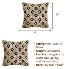Handcrafted Cushion Cover – Cream | 16"x16" | Poly Cotton Foam Fabric | Diamond Motif Textured Design