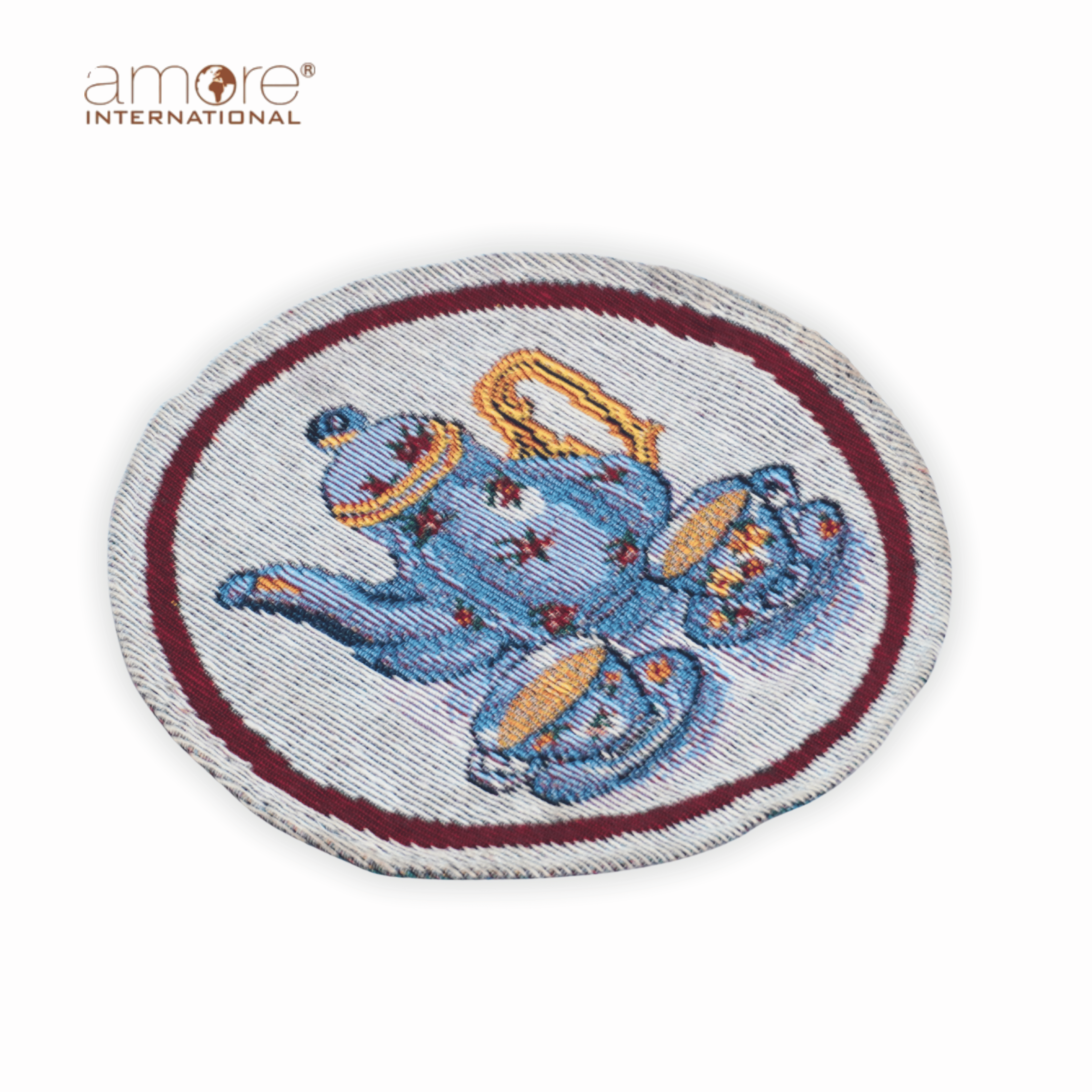 Tapestry Doily – Blue Jacquard Woven, 7.5"x7.5"
