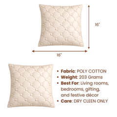 Hand Crafted Cushion Cover – Beige | 16"x16" | Poly Cotton | Classic Button Tufted Design
