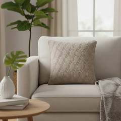 Fabric-Crafted Khaki Cushion Cover – 12"x12" | Elegant Wave Texture | Premium Poly Cotton