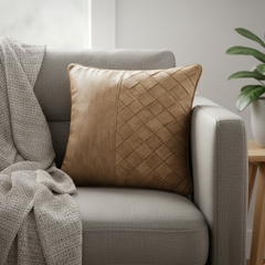 Fabric-Crafted Beige Cushion Cover – 12"x12" | Premium Poly Cotton | Elegant Dual Panel Design