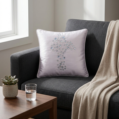 Hand Crafted Cushion Cover – White | 12"x12" | Poly Cotton | Embroidered Floral Design