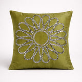 Hand Crafted Cushion Cover – Light Green | 16"x16" | Poly Cotton Fabric | Floral Design