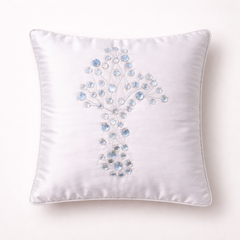 Hand Crafted Cushion Cover – White | 12"x12" | Poly Cotton | Embroidered Floral Design