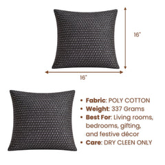 Hand Crafted Cushion Cover – Black | 16"x16" | Poly Cotton | Textured Beaded Design