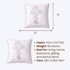 Hand Crafted Cushion Cover – White | 12"x12" | Poly Cotton | Embroidered Floral Design