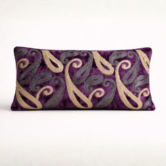 Machine Crafted Bolster Cover – Purple | 20"x8" | Poly Chenille Fabric | Embroidered Abstract Design