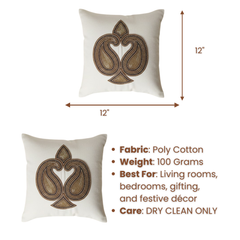 Handcrafted Cream Cushion Cover – 12"x12" | Elegant Paisley Embellished Design | Premium Poly Cotton