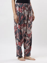 Women's Abstract Leaf Print Rayon Pyjama | Soft Elastic Waist Lounge Pants