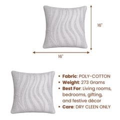 Grey Textured Decorative Cushion Cover | 16"x16" Modern Wave Pattern Cushion Cover