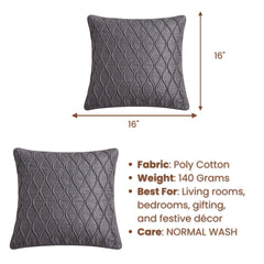 Fabric Crafted Cushion Cover – Black | 16"x16" | Poly Cotton Fabric | Elegant Embossed Wavy Pattern Design