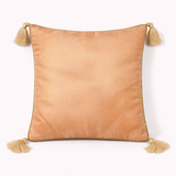Handcrafted Rust Cushion Cover – 16"x16" | Diamond Patchwork Embroidery | Tassel Detailing | Premium Poly Cotton