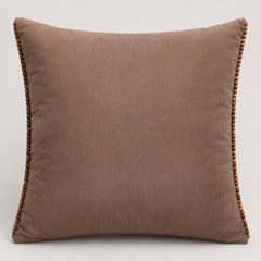 Handcrafted Cushion Cover – Brown | 16"x16" | Poly Cotton Wood Fabric | Premium Beaded Texture Design