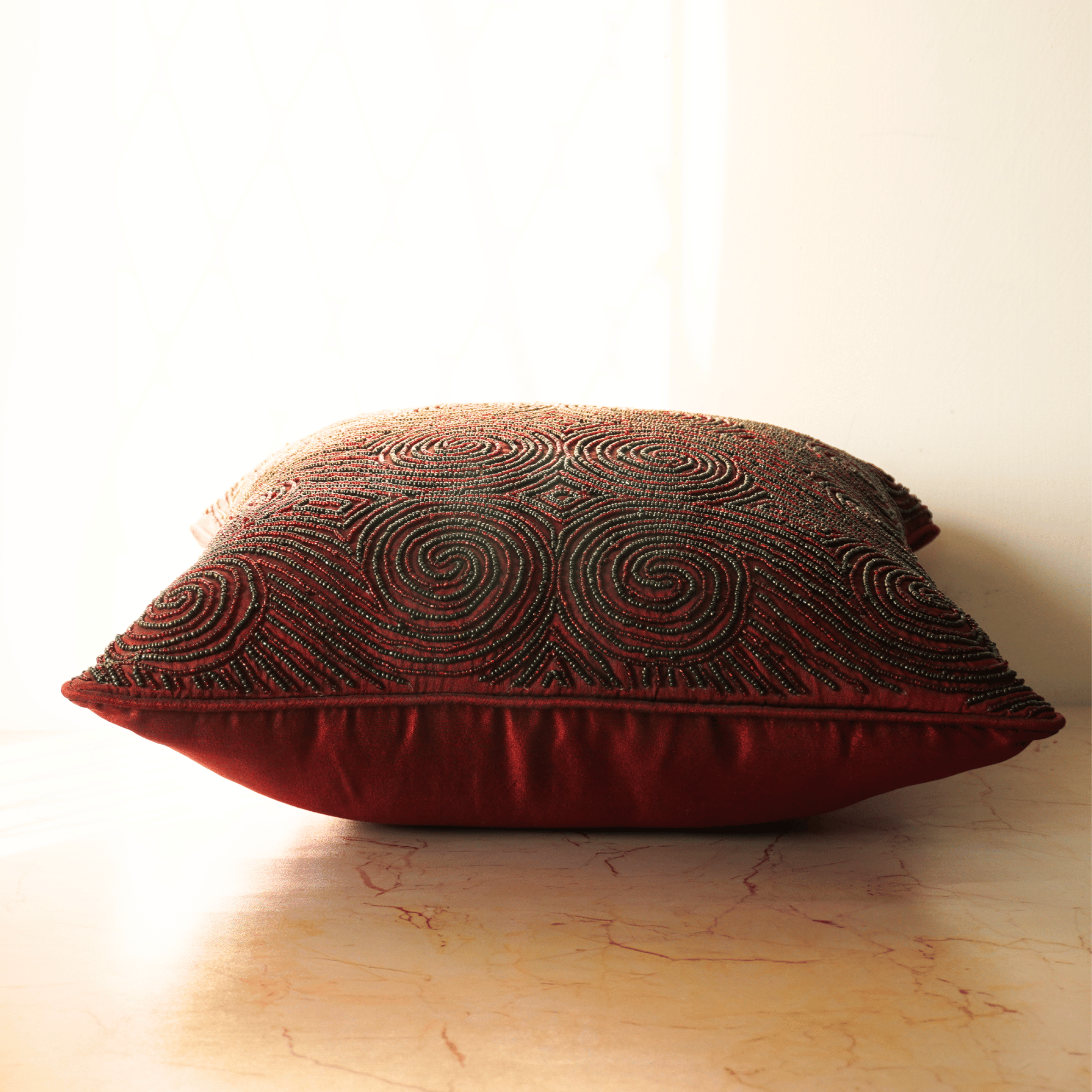 Handcrafted Maroon Cushion Cover – 16"x16", Premium Poly Cotton